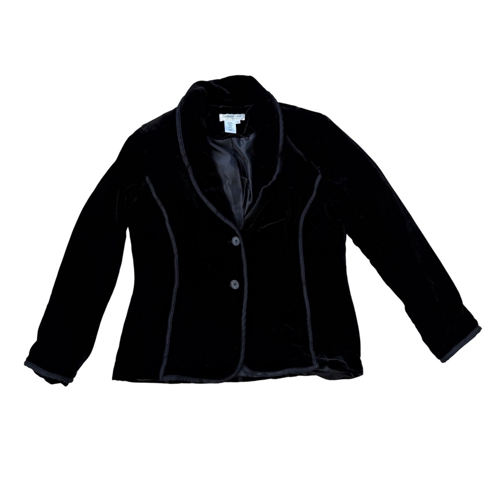 Coldwater Creek Womens Black Velvet Shawl Collar Blazer Piped Trim Size 10